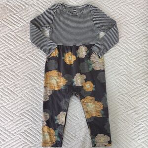 Tea Collection Baby Size 18-24M Striped Impressionist Roses Print Romper Cotton